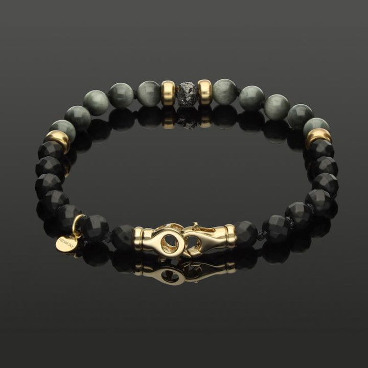 Armband mit schwarzem Rohdiamant, 585 Gold, Falkenauge &amp; Onyx in 6mm
