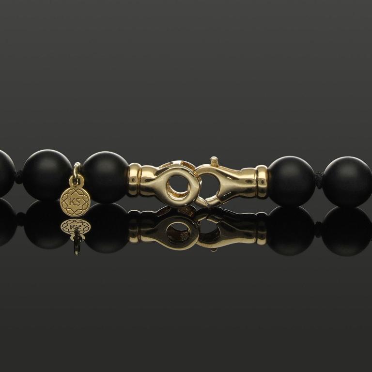 Halskette mit Onyx in Rough Cut, Serafinit und 585 Gelbgold in 8mm