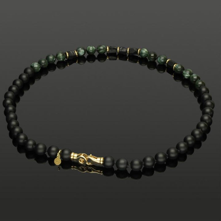 Halskette mit SkyRock aus Onyx, Serafinit &amp; 585 Gelbgold in 8mm