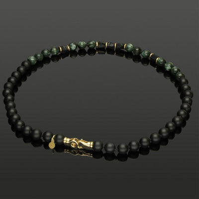 Halskette mit Onyx in Rough Cut, Serafinit und 585 Gelbgold in 8mm
