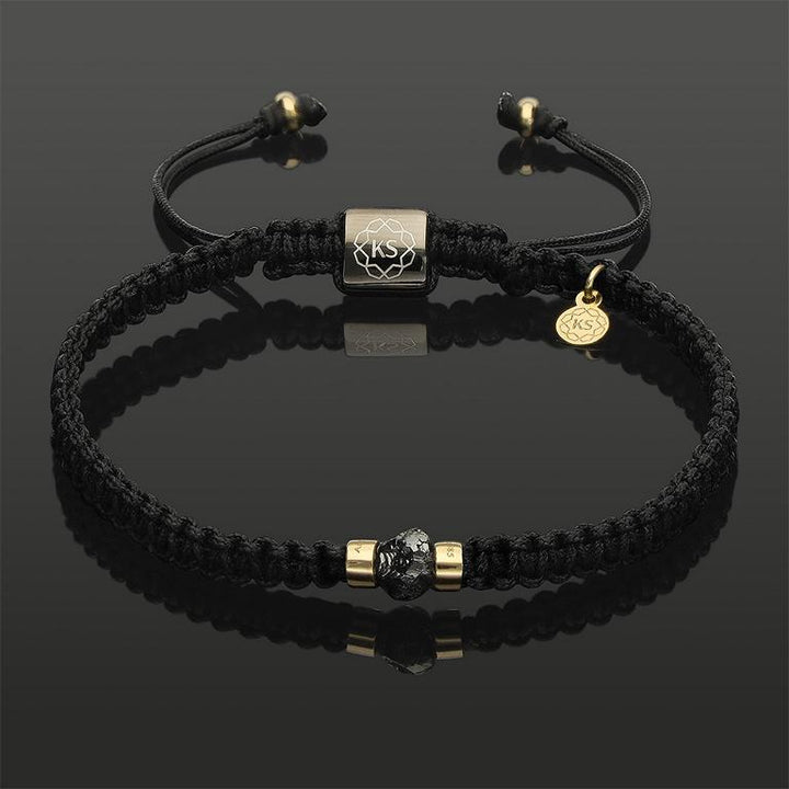 SkyLight Makramee-Armband mit schwarzem Rohdiamant, 585 Gelbgold &amp; Perlseide-Knoten in 4mm