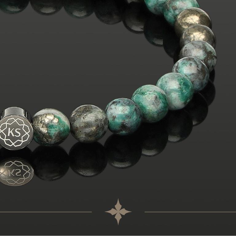 SkyFlex-Armband aus Pyrit in grüner Jade