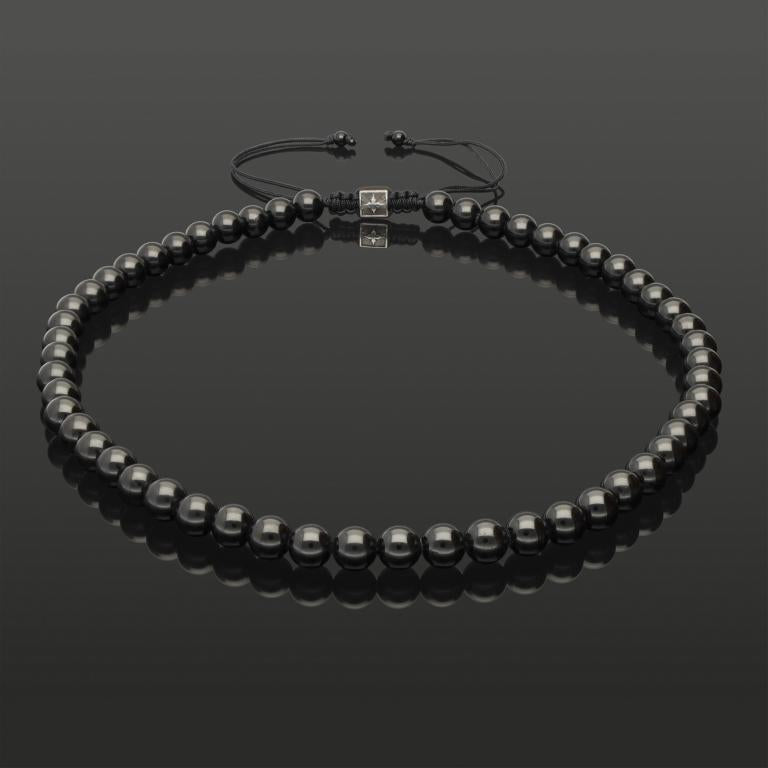 BLACK TURMALIN 8MM &amp; 925 Silber | Essential Makramee-Halskette
