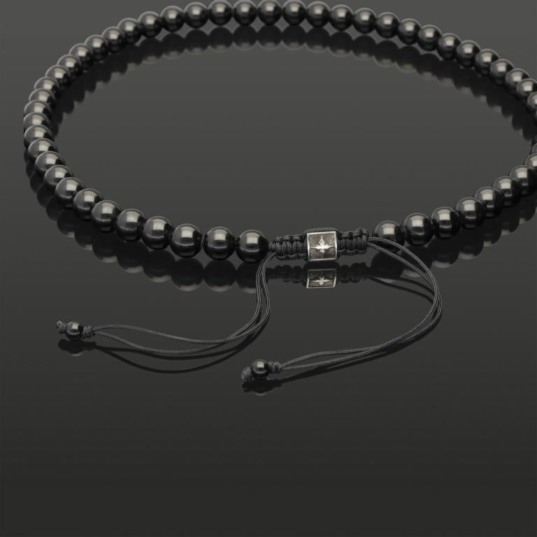 BLACK TURMALIN 8MM &amp; 925 Silber | Essential Makramee-Halskette