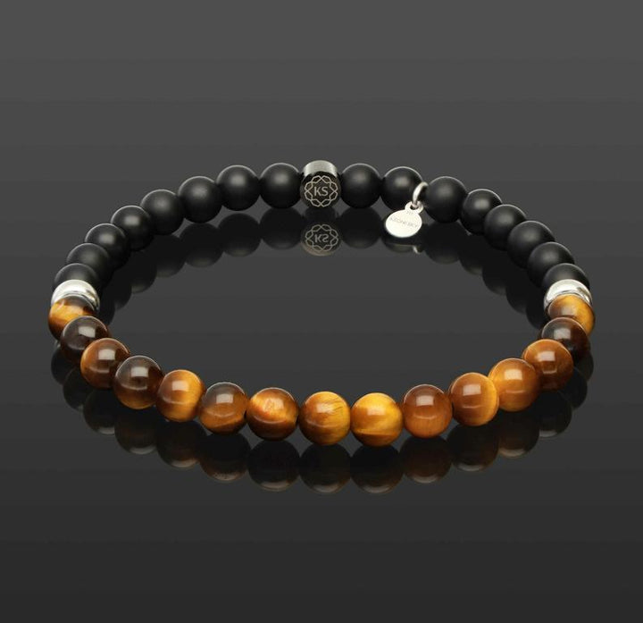Herren SkyFlex-Armband aus Tigerauge, Onyx &amp; 925 Silber in 6mm
