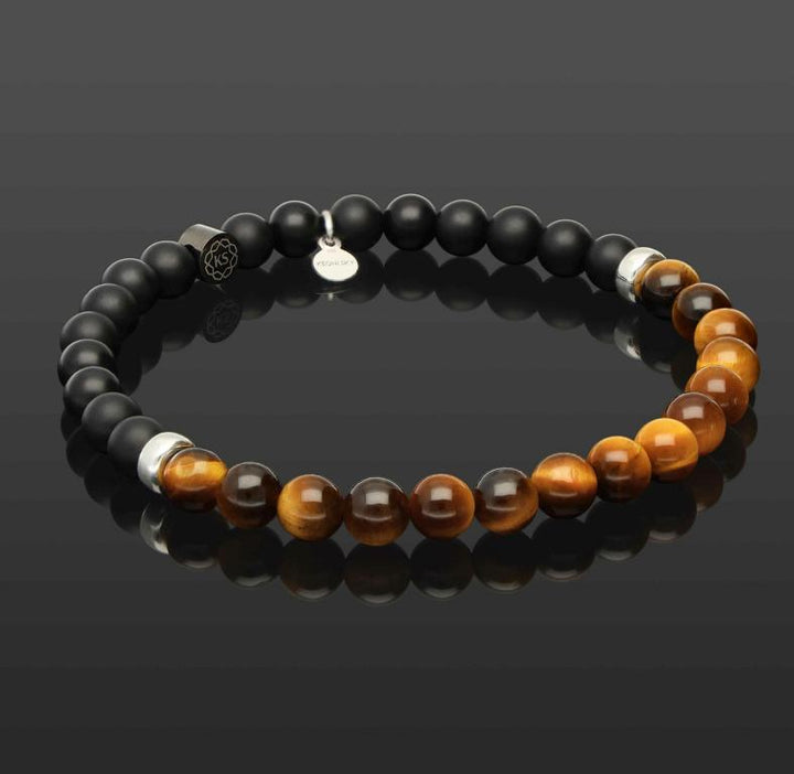 Herren SkyFlex-Armband aus Tigerauge, Onyx &amp; 925 Silber in 6mm