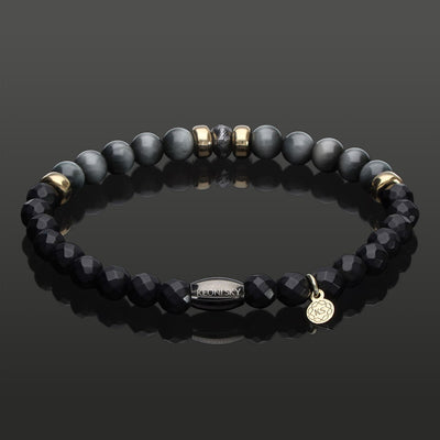 Herren SkyFlex-Armband mit schwarzem Rohdiamant, Gold, Falkenauge & Onyx in 6mm