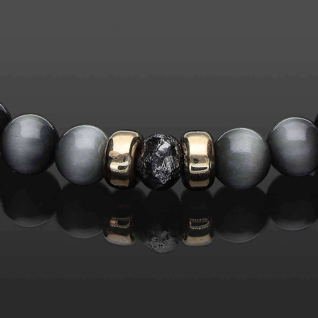 SkyFlex-Armband mit schwarzem Rohdiamant, 585 Gelbgold, Falkenauge &amp; Onyx in 6mm