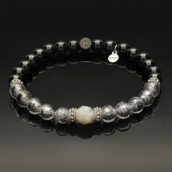 Damen SkyFlex-Armband mit Perlmutt, Murano-Glas, 925 Silber &amp; Hämatit