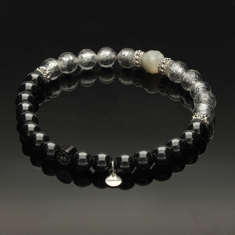 Damen SkyFlex-Armband mit Perlmutt, Murano-Glas, 925 Silber &amp; Hämatit