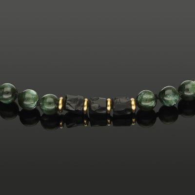 Halskette mit Onyx in Rough Cut, Serafinit und 585 Gelbgold in 8mm