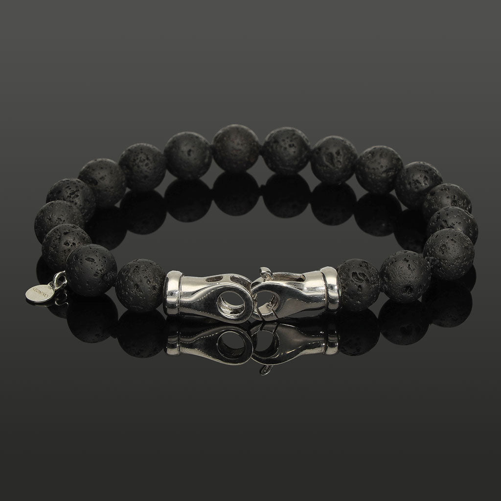 Unisex Armband aus Lavastein &amp; 925 Silber in 8mm