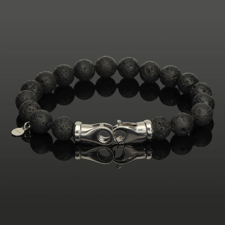 Unisex Armband aus Lavastein &amp; 925 Silber in 8mm