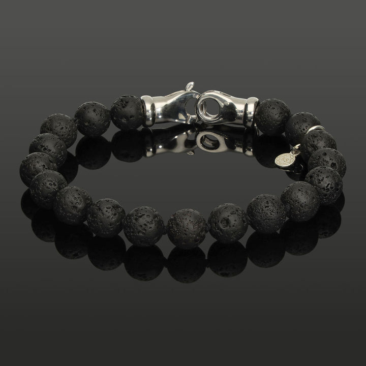 Unisex Armband aus Lavastein &amp; 925 Silber in 8mm