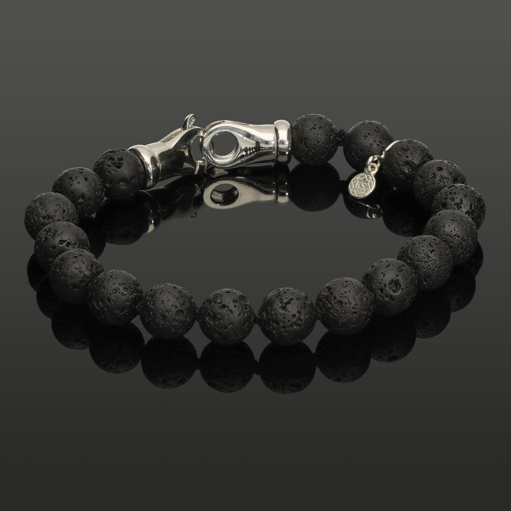 Unisex Armband aus Lavastein &amp; 925 Silber in 8mm