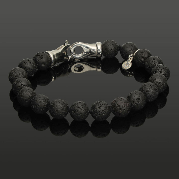Unisex Armband aus Lavastein &amp; 925 Silber in 8mm