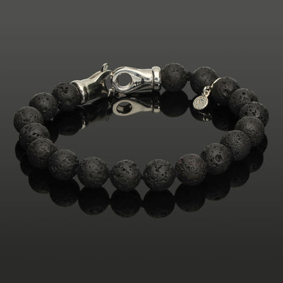 Unisex Armband aus Lavastein & 925 Silber in 8mm