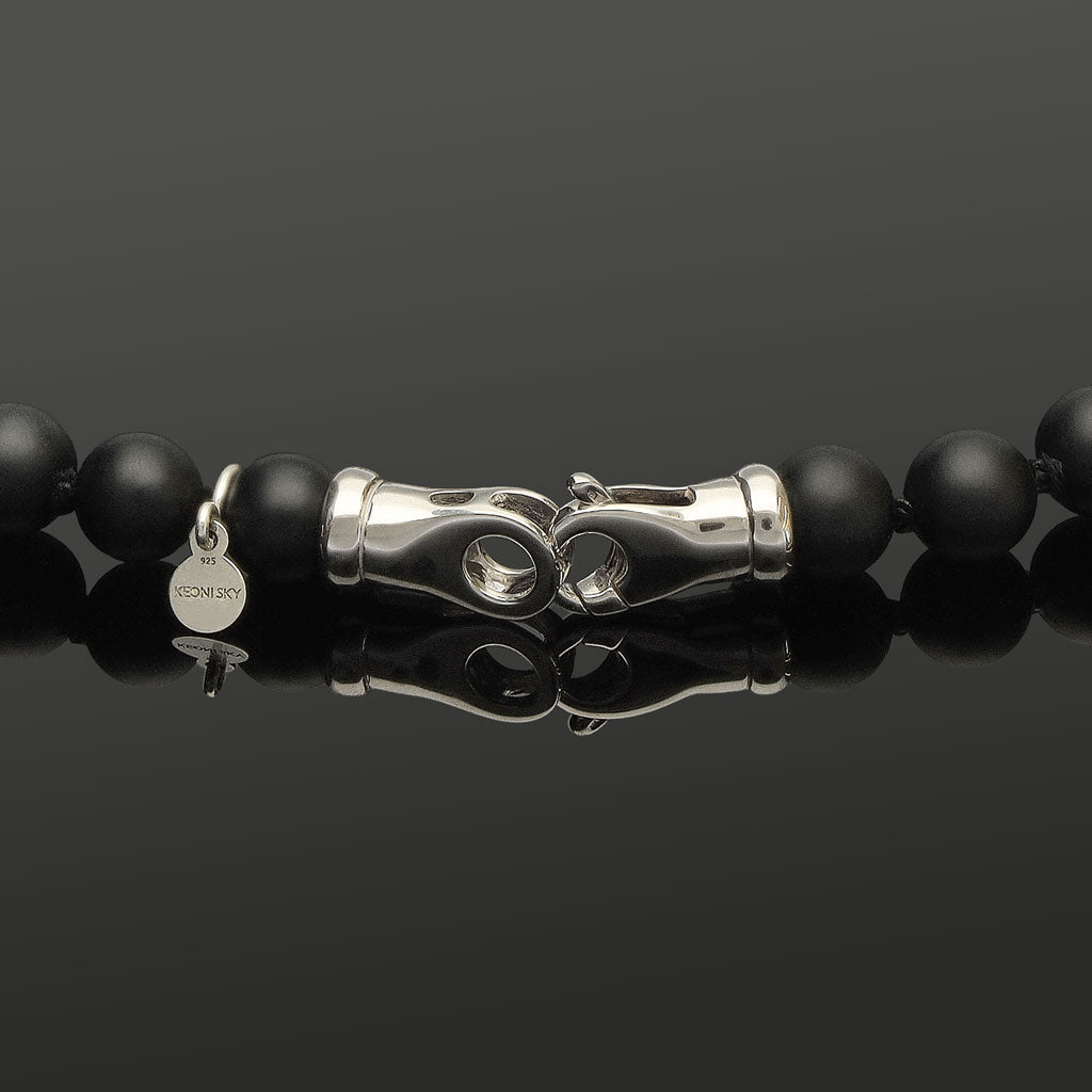 Halskette mit rotem Tigerauge, Onyx & 925 Silber in 8 mm