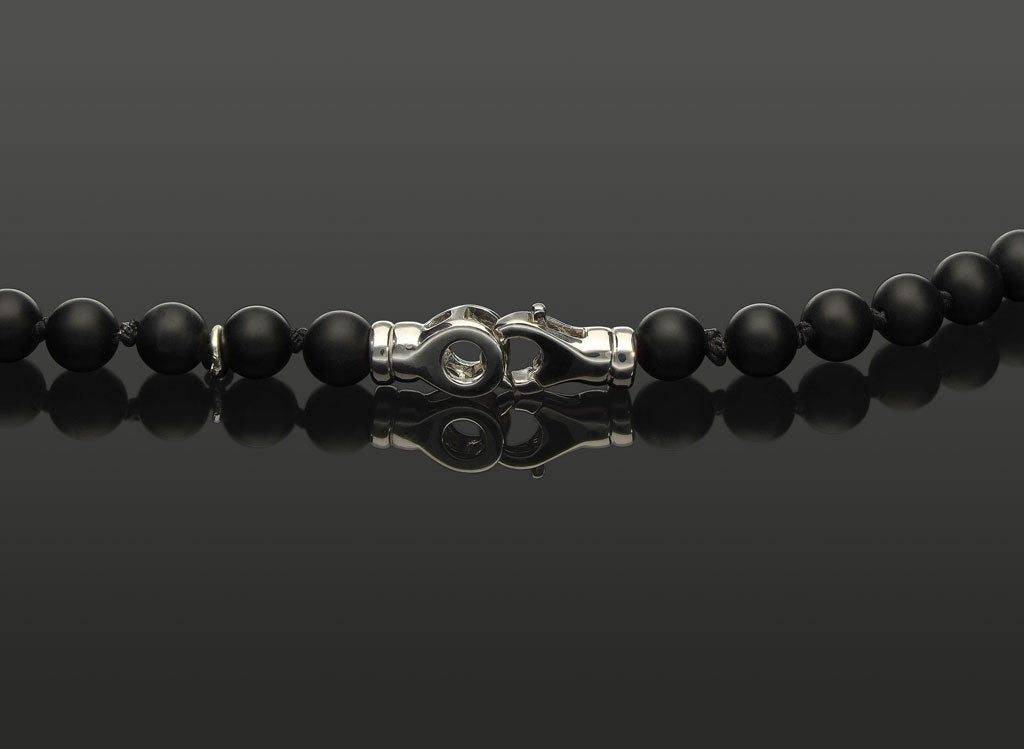 Halskette mit Chrysokoll, Onyx & 925 Silber in 6 mm