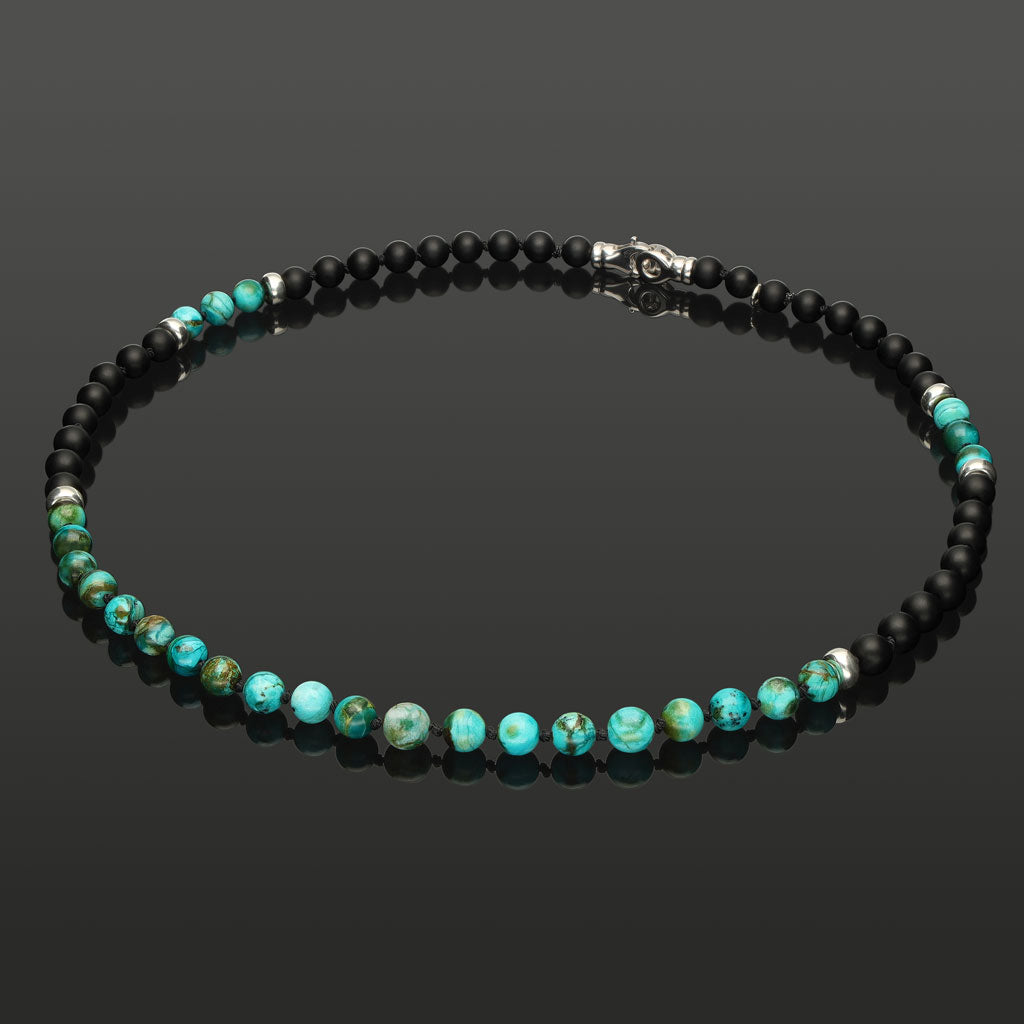 Halskette mit Chrysokoll, Onyx & 925 Silber in 6 mm
