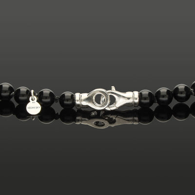 Halskette mit Indigo Gabbro, Onyx & 925 Silber in 6 mm