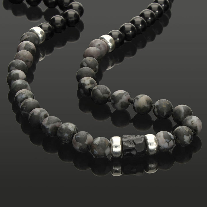 Halskette mit Indigo Gabbro, SkyRock aus Onyx &amp; 925 Silber in 6 mm