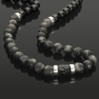 Halskette mit Indigo Gabbro, Onyx & 925 Silber in 6 mm