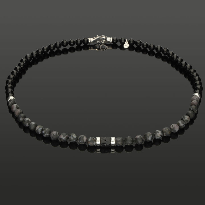Halskette mit Indigo Gabbro, SkyRock aus Onyx &amp; 925 Silber in 6 mm