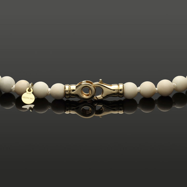 Halskette mit weißer Jade, Türkis und 585 Gelbgold in 6mm