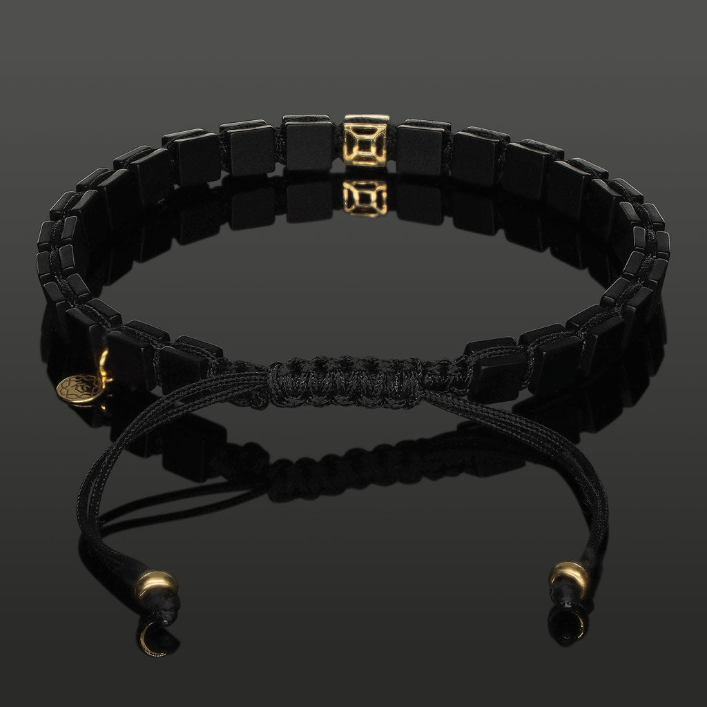 Edelstein-Armband mit 4 schwarzen Diamanten in 585 Gelbgold &amp; SkyBlock Onyx in 6mm