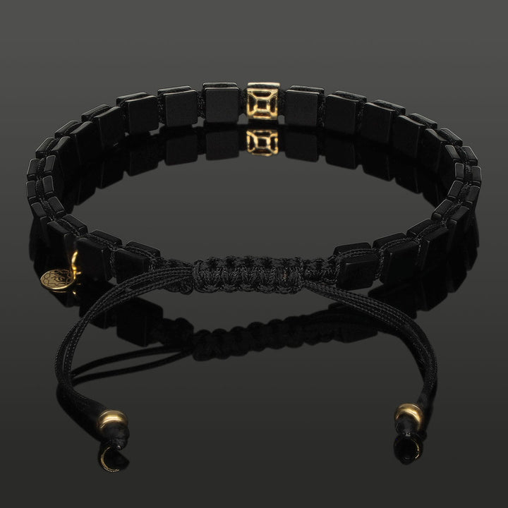 Edelstein-Armband mit 4 schwarzen Diamanten in 585 Gelbgold &amp; SkyBlock Onyx in 6mm