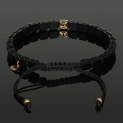 Edelstein-Armband mit 4 schwarzen Diamanten in 585 Gelbgold & SkyBlock Onyx in 6mm
