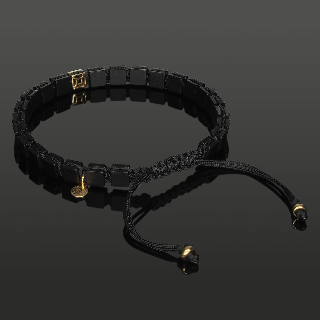 Edelstein-Armband mit 4 schwarzen Diamanten in 585 Gelbgold &amp; SkyBlock Onyx in 6mm