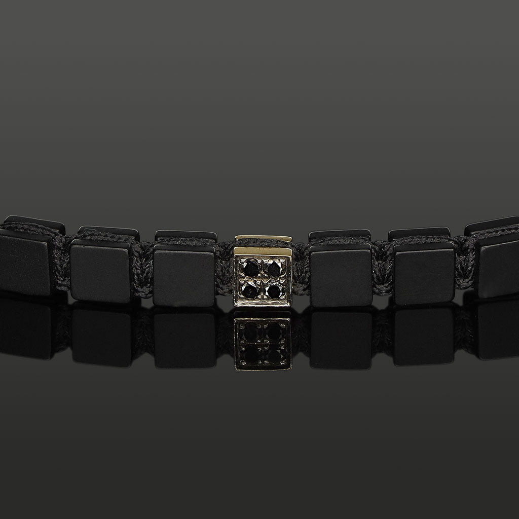 Edelstein-Armband mit 4 schwarzen Diamanten in 585 Gelbgold &amp; SkyBlock Onyx in 6mm