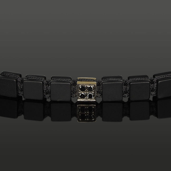 Edelstein-Armband mit 4 schwarzen Diamanten in 585 Gelbgold &amp; SkyBlock Onyx in 6mm