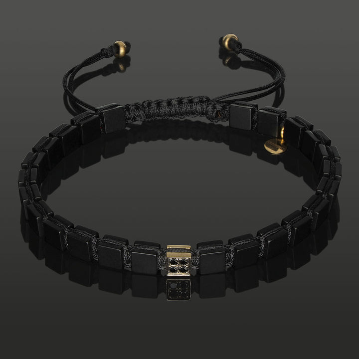 Edelstein-Armband mit 4 schwarzen Diamanten in 585 Gelbgold &amp; SkyBlock Onyx in 6mm
