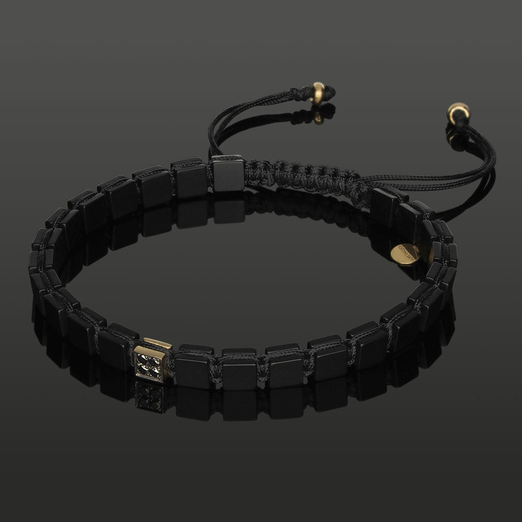 Edelstein-Armband mit 4 schwarzen Diamanten in 585 Gelbgold &amp; SkyBlock Onyx in 6mm