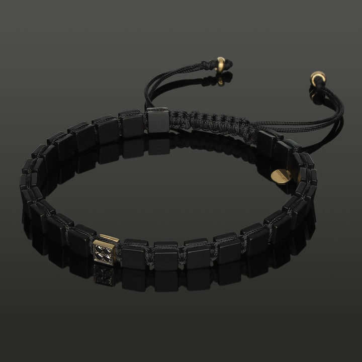 Edelstein-Armband mit 4 schwarzen Diamanten in 585 Gelbgold &amp; SkyBlock Onyx in 6mm