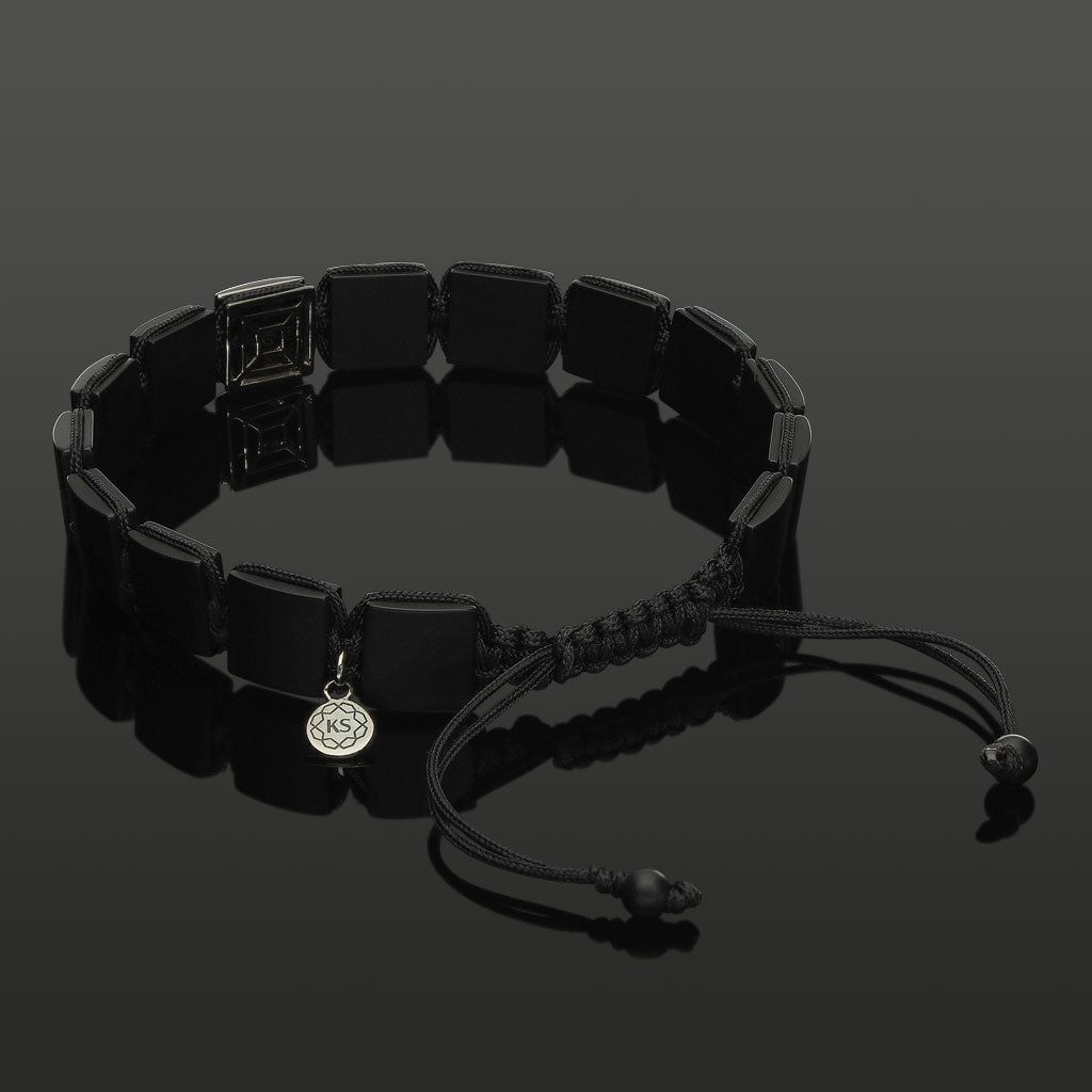 Edelstein-Armband mit 16 schwarzen Diamanten in schwarz rhodiniertem 585 Weißgold &amp; SkyBlock Onyx in 10mm
