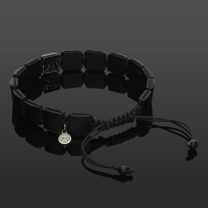 Edelstein-Armband mit 16 schwarzen Diamanten in schwarz rhodiniertem 585 Weißgold &amp; SkyBlock Onyx in 10mm