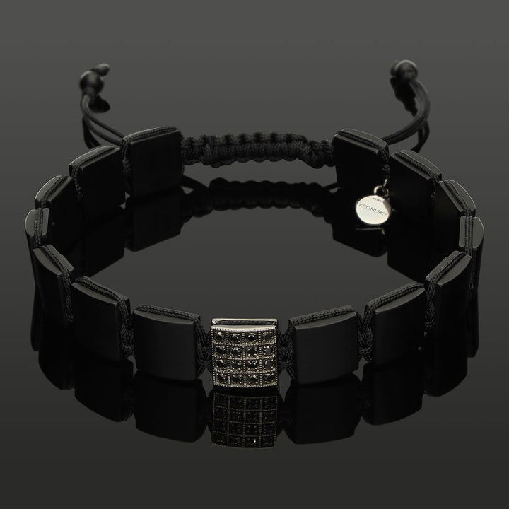 Edelstein-Armband mit 16 schwarzen Diamanten in schwarz rhodiniertem 585 Weißgold &amp; SkyBlock Onyx in 10mm