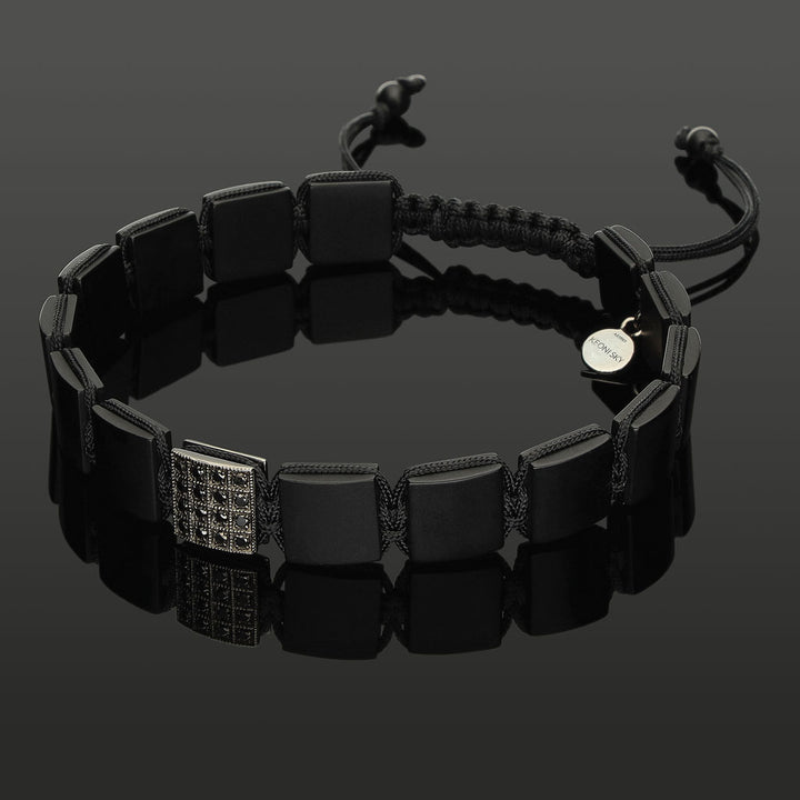 Edelstein-Armband mit 16 schwarzen Diamanten in schwarz rhodiniertem 585 Weißgold &amp; SkyBlock Onyx in 10mm