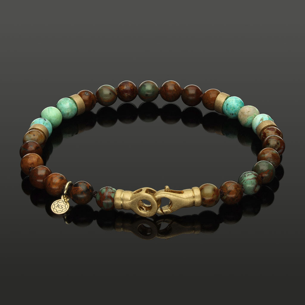 Armband aus afrikanischem grünen Opal, peruanischem Türkis &amp; 585 Gelbgold in 6 mm