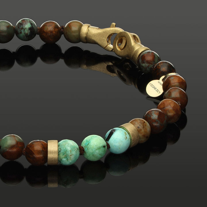 Armband aus afrikanischem grünen Opal, peruanischem Türkis &amp; 585 Gelbgold in 6 mm