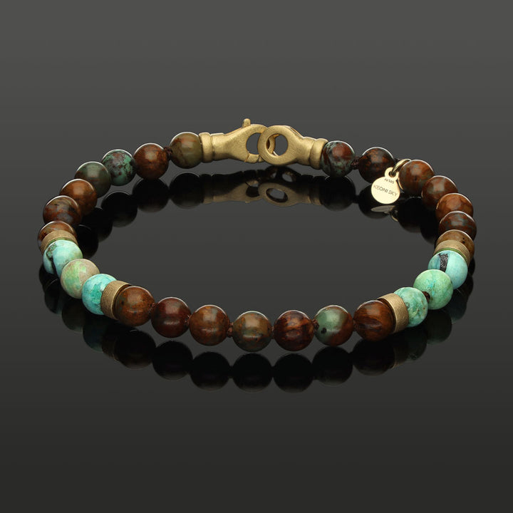Armband aus afrikanischem grünen Opal, peruanischem Türkis &amp; 585 Gelbgold in 6 mm
