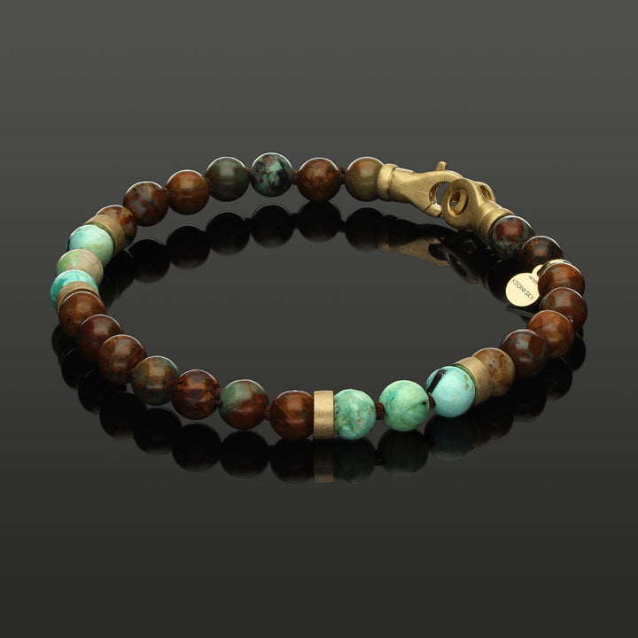 Armband aus afrikanischem grünen Opal, peruanischem Türkis &amp; 585 Gelbgold in 6 mm