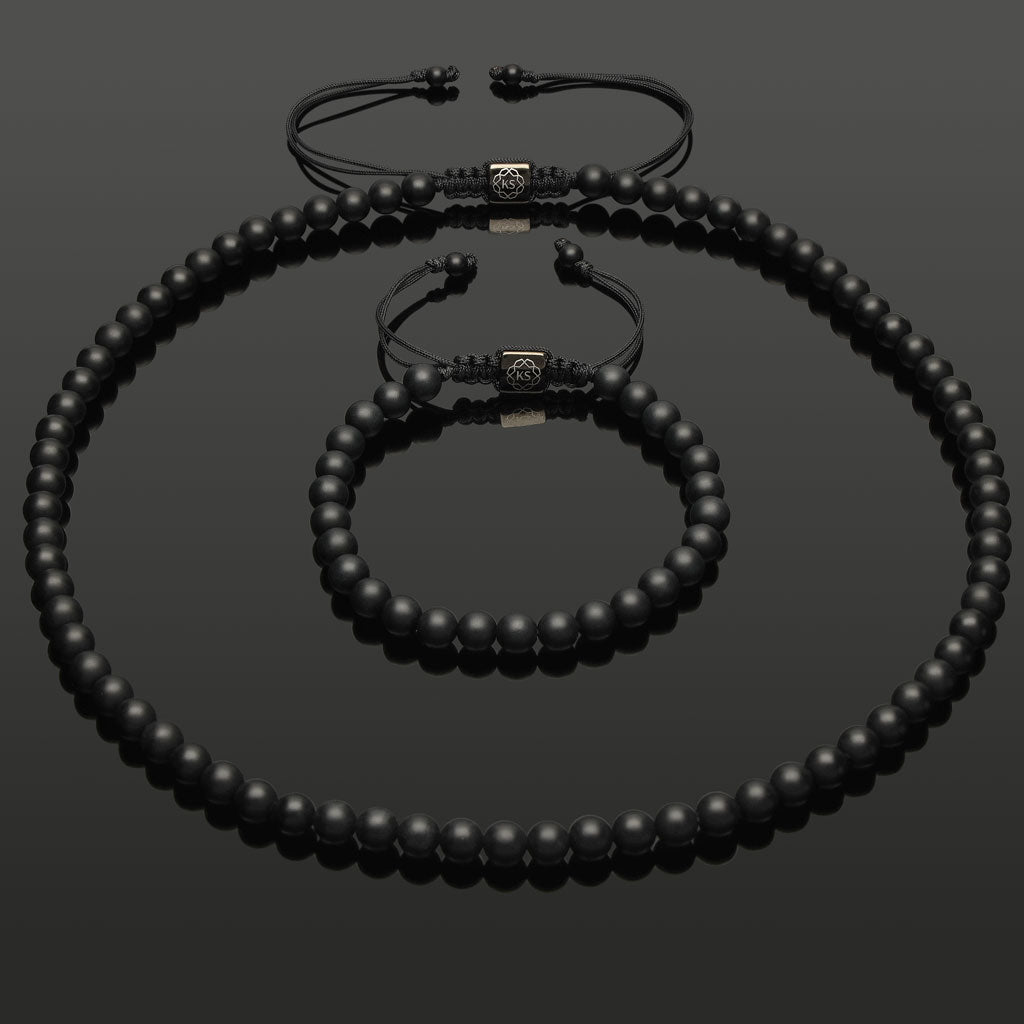 Makramee-Halskette aus mattem Onyx