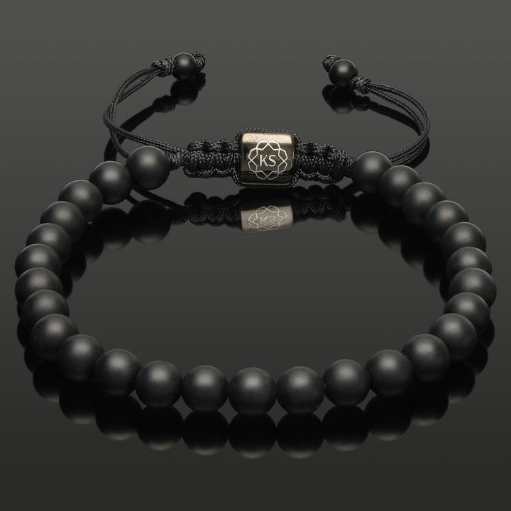 Makramee-Armband aus mattem Onyx