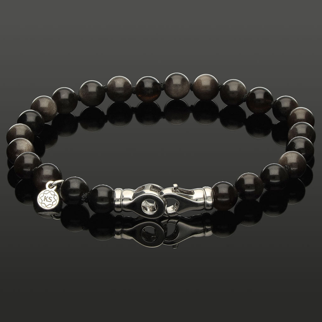 Armband aus Silber-Obsidian &amp; 925 Silber in 6mm