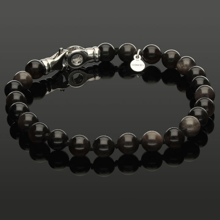 Armband aus Silber-Obsidian &amp; 925 Silber in 6mm
